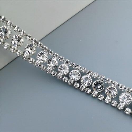 1 Meter Rhinestone Crystal Chain Bling Diamante Lace Diamond Trim Ribbon Necklace Applique Gem Sparkle Wedding Dress 0.47" Width