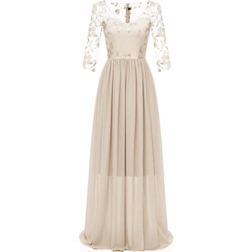 Elegant Women Party Prom Dress Lace Embroidery High-end Double-Layer Chiffon Long Dresses Vintage Bridesmaids Dress Vestidos