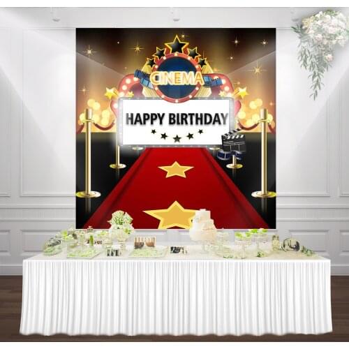 Cinema Themed Party Backdrop Birthday Banners Red Carpet Starlit Cake Table Decors Photo Background Supplies Wallpaper Poster