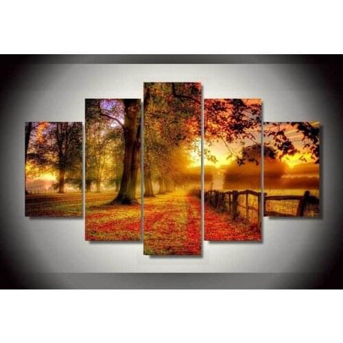 Canvas painting New Sunshine woods 5 piece canvas art Painting wall art room decoration for home print canvas Free shipping\C999