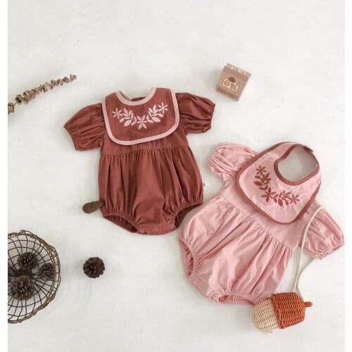 Baby Girl Romper Summer Newborn Baby Girl Clothes With Bib Cotton Embroidery Princess Baby Clothes Girl Baby Romper Jumpsuit