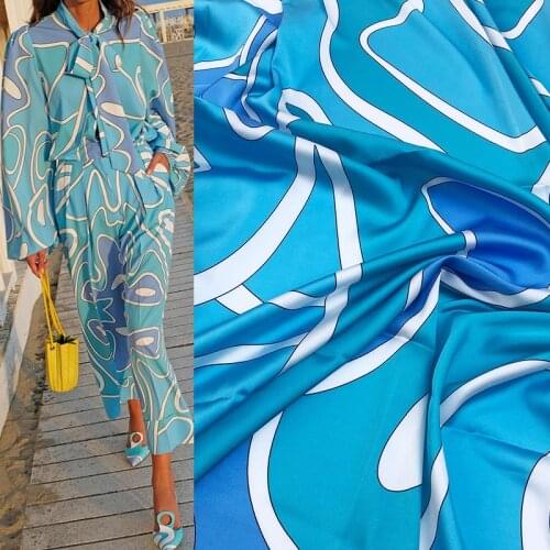 145cm Width Geometric Lines Printed Imitate Silk Satin Fabric For Woman Dress Blouse Pajamas Sleepwear DIY Cloth Sewing