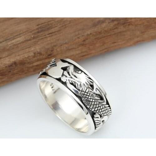 Real 925 sterling silver cute dragonRing 925 jewelry men women Rotatable wedding Ring Gift S241
