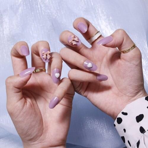 High Quality Fake Nails Round Head Sweet Taro Love Nail Stickers Finished Nail Stickers 24 Nail Stickers With Glue