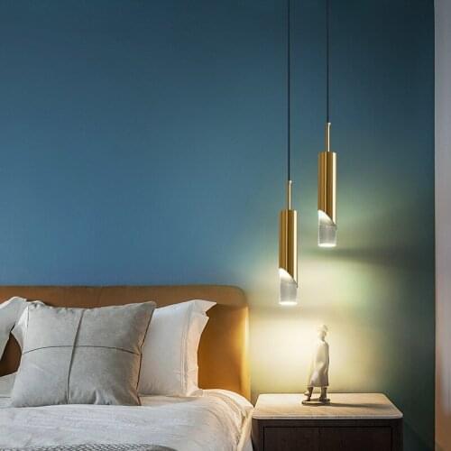 Nordic Led Pendant Lights Long Tube Lamp Kitchen Crystal Hanging lamp Dining Room Bedroom Bedside Small Pendant lamp Decor