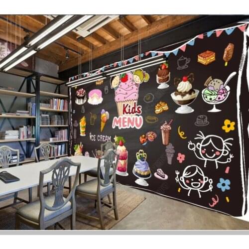 Papel de parede Retro hand-painted dessert blackboard cake shop 3d wallpaper,living room tv wall bedroom wall papers home decor