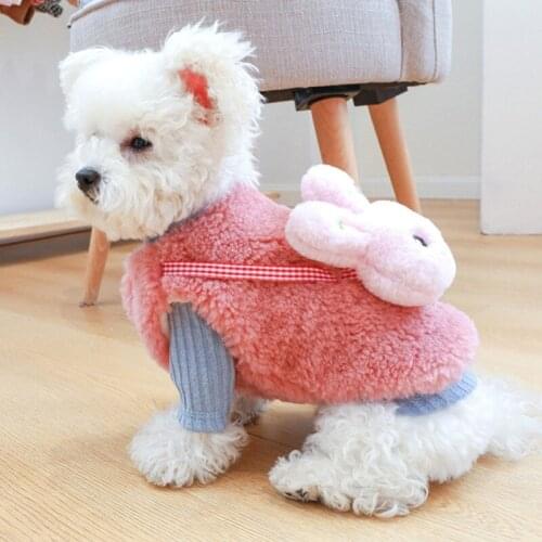 Pet Dog Clothes Cute Thick Plush Backpack Cartoon Rabbit Shape Pet Coat Cotton Soft Pullover Dog Vest Jacket Pet Clothing