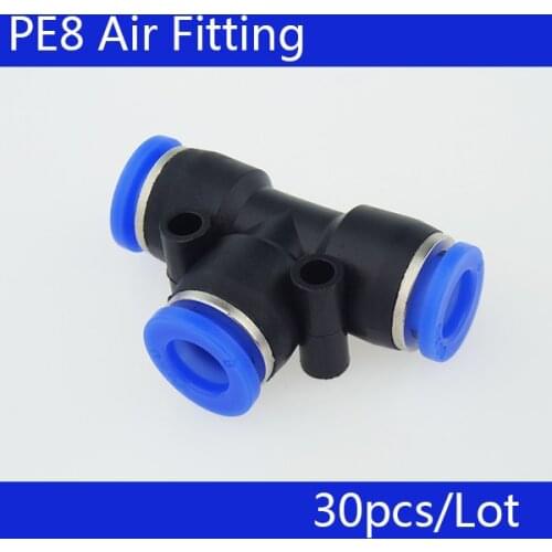 HIGH QUALITY PE8 30Pcs Pneumatic 8mm to 8mm T Shaped Quick Fitting Connector