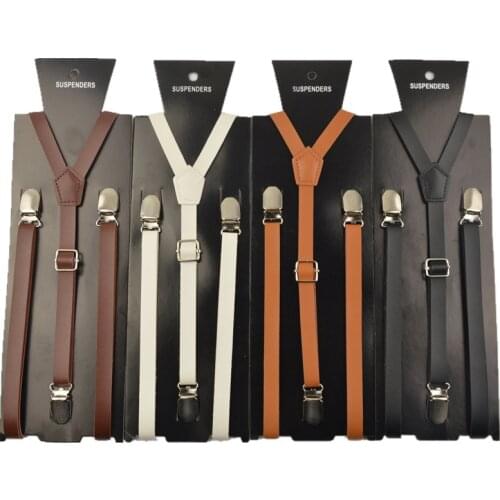 High quality Brown and black woman suspender braces 15mm width mens/women pu leather suspenders for men 115cm