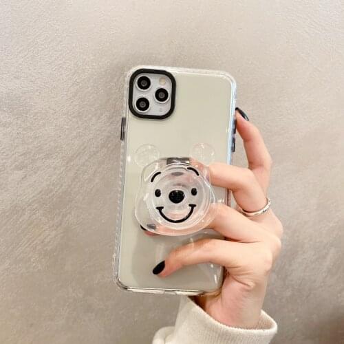 Clear Crystal cartoon bear bracket stand phone Case for iphone 12 12Pro 11 11pro X Xs Max XR SE2020 7 8 Plus silicone cover