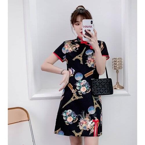 Plus Size Purple XXL 3XL 4XL Black Sexy Party Casual Qipao Traditional Chinese Clothes Vintage Modern Cheongsam Dress for Women