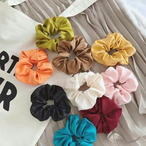 2021Simple Color Wild Pleated Satin Fabric Hair Tie Girls' Women Hair Elastic Hair Band Hair Ropes Hair Accessories Headwear