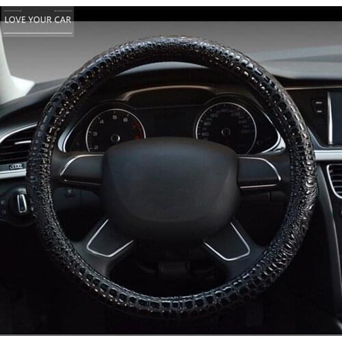 Luxury crocodile grain leather car steering wheel cover universal sport steering-wheel covers case for auto accessories