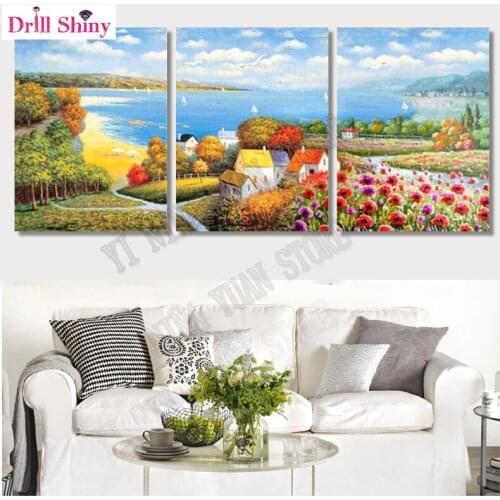 2018 Triptych Diamond Embroidery Flowers 5D Diy Diamond Painting Cross Stitch Scenic Diamond Mosaic Square Full Drill Home decor