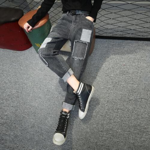 Slim jeans womens loose-fitting personality pants autumn dress new high-waisted straight tube European goods Harlan pants