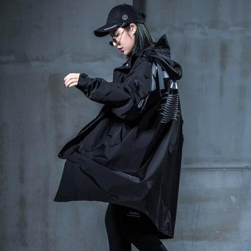 2020 Fashion Windbrear Female hip-hop bf Wind Spring Autumn Loose mid-length Windbreaker Handsome Long Trench Coat Women b470
