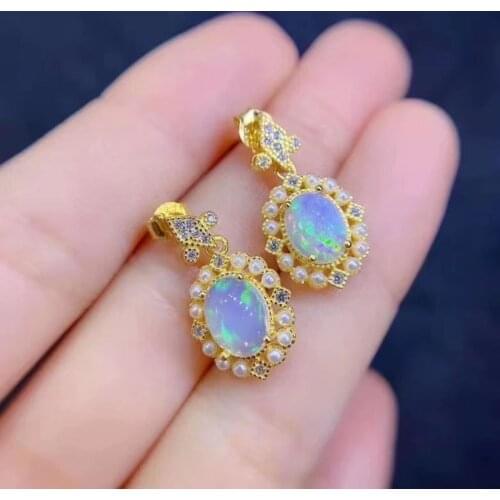 Vintage Luxury Earrings Inlay Oval Opal Stone Geometric Golden Jewelry For Women Wedding Party Dainty Elegant Drop Earrings