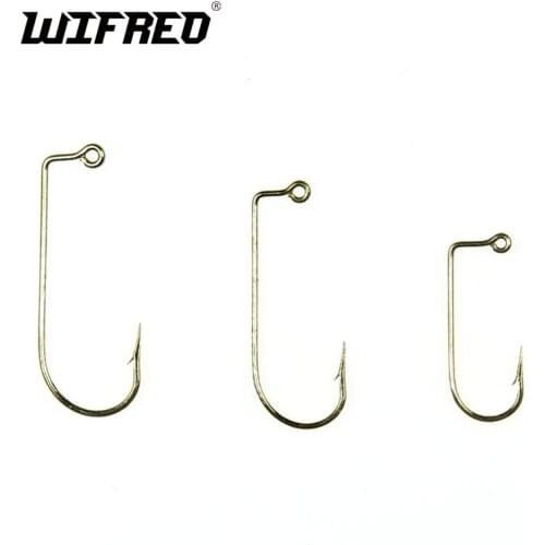Wifreo #2 #4 20PCS Golden Color 90 degree Jig Hook Fly Tying Jigs Hooks High Carbon Steel Barbed