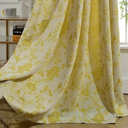 Yellow Retro Rose Flower Cotton Linen Curtains for Living Room Bedroom Study Jacquard Semi-shading Chinese High-end Curtains