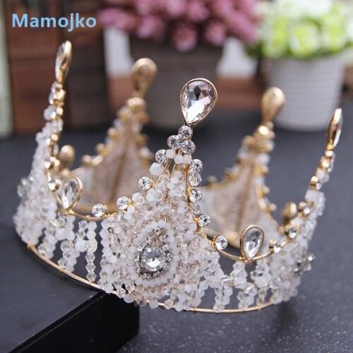 Mamojko Big Circle Brand Rhinestone Beads Queen Crown for Women Wedding Hair Accessories Princess Tiara Headband Bijoux Jewelry