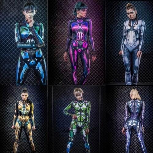 Bar Printing Robot Armor One-Piece Bar DS Costume Sci-Fi Warrior Performance Costume Women Stage Wear Pole Dance Clothing XS2180