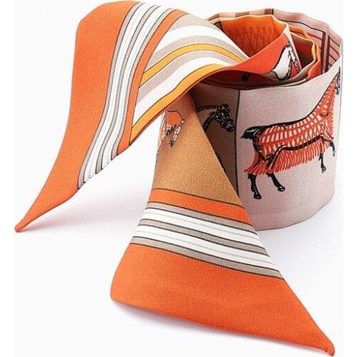 2021 Horse Pattern New Arrival Print Lady Silk Feeling Riband Scarves Bags Scarf Small Ribbon Hair Band Bandeaus Clothing Match