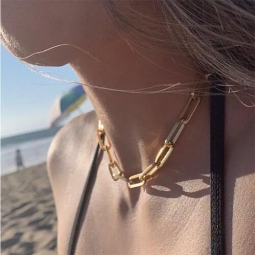 Punk Gold Silver Color Choker Necklaces for Women Statement Geometric Big Chain Chunky Thick Necklace Female Jewelry Gift