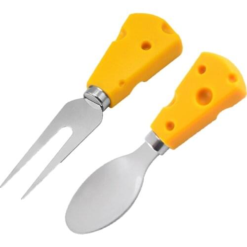 1 Set Cute Cheese Shape Fork Spoon Breakfast Tableware Cake Bread Dessert Fork Spoons Dinnerware Sets