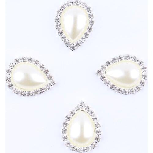 30pcs/lot) 26*20mm Ivory Drop Pearl Wedding Buttons For Hair Flatback Diamante Rhinestone Craft Buttons Accessories