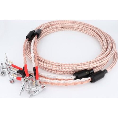 8TC High Quality HI-End 7N OCC Copper Audiophile Speaker Cable with right angled banana plug loudspeaker cable