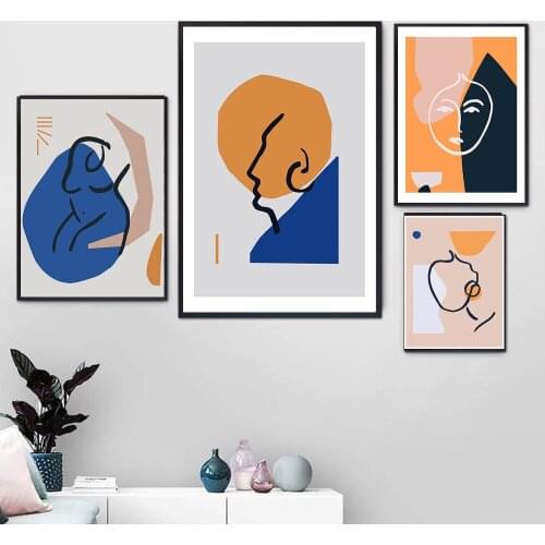 Abstract Geometric Color Block Line Face Wall Art Canvas Painting Nordic Posters And Prints Modern Fashion For Living Room Decor