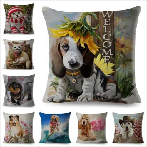 Watercolor Cute Cartoon Dog Cushion Cover Pillowcase Pillow Covers for Sofa Home Car Decorative Pet Animal Pillow Cover 45x45cm