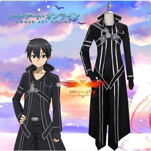Anime Game Sword Art Online Kazuto Kirigaya Cosplay Costume Outfit for Men Boy Uniform Pants Trench in Stock Halloween Carnival