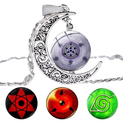 Anime Cosplay Sharingan Eye Necklace for Men Women Akatsuki Itachi Round Eyes Picture Glass Dome Pendant Moon Jewelry