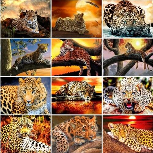 AZQSD Full Square Diamond Painting Leopard Cross Stitch Picture Of Rhinestones Diamond Embroidery Animals Mosaic Decor For Home