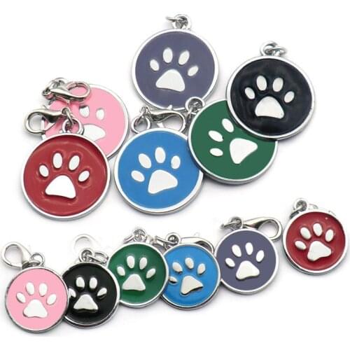Wholesale 20pcs Dog Cat Tag Pet Dog Collar Accessories Personalized Paw Shape ID Tags Name No. Telephone Tags For Dog Supplies