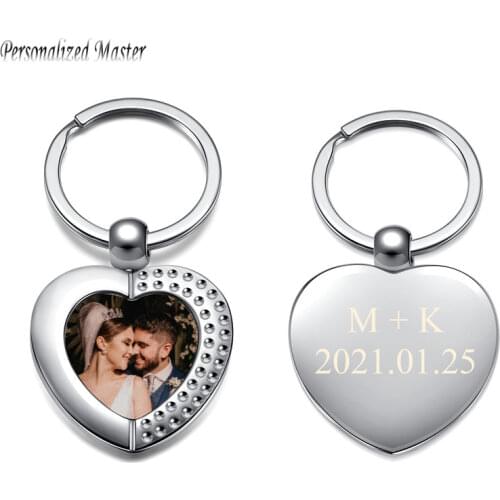 Personalized Master Custom Photo Heart Keychains Alloy Key Chain Engraved Date Name Keyring Mothers Day Anniversary Family Gift