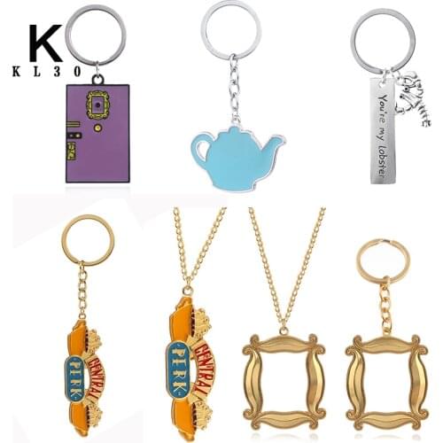 TV Friends Central Perk Coffee Time Keychain Figure Monicas Double Side Door Pendants Metal Keyring Good Friends Jewelry Gift
