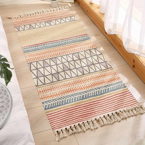 Cotton hemp floor mat ethnic style bedside mattress bedroom living room decorative carpet