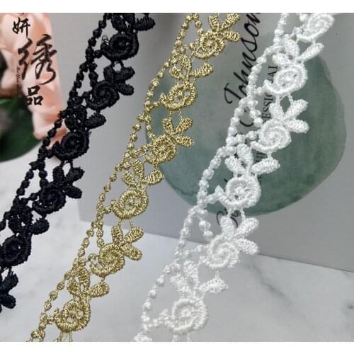 2 Yards Exquisite Water Soluble Embroidered Lace Trim Gold Lace Fabric Garment Ribbon Women Girl Clothing DIY Accessories 1.8cm