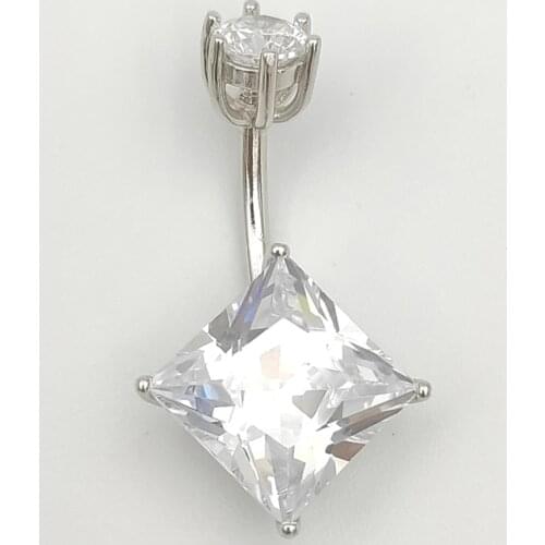 925 sterling silver square cubic zircon belly ring fashion belly piercing jewelry With Gift Box