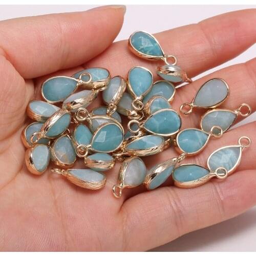 2pcs Natural Stone Water Drop Shape Faceted Amazonite Pendant for DIY Necklace Earring Jewelry Making Women Gift Size 10x14mm