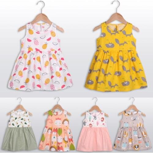 Baby Girls Summer Dress Short Sleeve Cotton Clothes Folwer Print Casual Children Dress