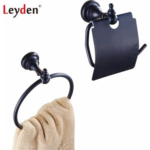 Leyden ORB Brass 2pcs Bath Hardware Sets Wall Mounted Classic Toilet Roll Paper Holder Towel Ring Holder For Bathroom Accessory