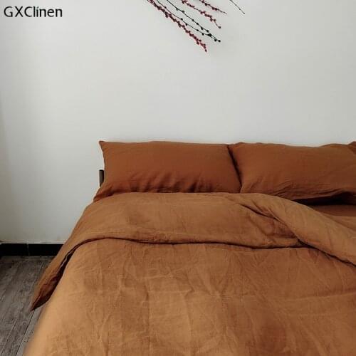 Linen Duvet Cover In Cinnamon Color Washed Linen Bedding Set Custom Sizes Farmhouse Bedroom Decor