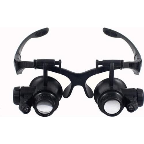 Magnifier Wearing Style Lamp magnifiers lupa Jewelry Watch Repair Magnifier Glasses With 2LED Lights Loupe Microscope Magnifiers