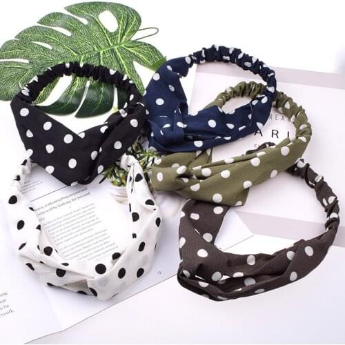 Fashion Women Girls Dot Hair Bands Print Headbands Vintage Cross Fitness Yoga Bandanas Wash Makeup HairBands Hair Accessories