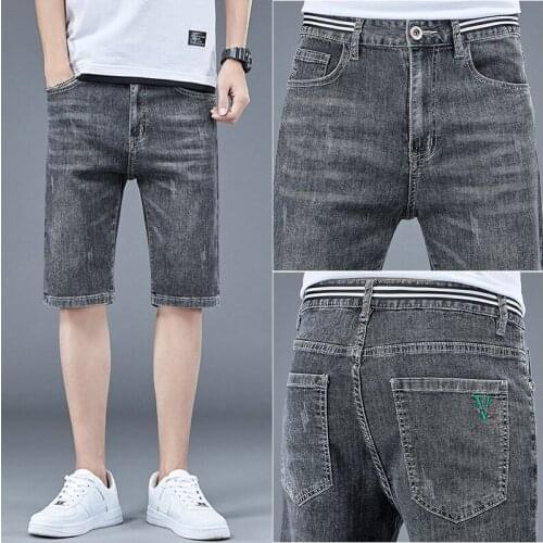 Mens gray Jeans Ripped Shorts 2021 Summer New Fashion Casual Vintage Slim Fit Denim Shorts Male Brand Clothes size 28-38