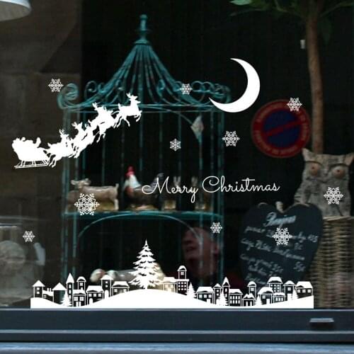 Stickers Merry Christmas Santa Claus Deer Xmas Tree Snowflake Wall Window Stickers Ornaments Navidad New Year Decor Noel