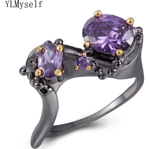Irregular Purple Stone Ring Gun Black Jewellery Brass Finger Rings Size 7/8/9 Ladies Latest Jewelry